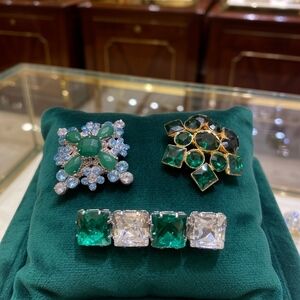 Green Crystal Statement Brooch Set - Women Jewelry
